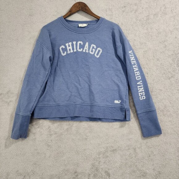 Vineyard Vines "Chicago" Blue Distressed Crewneck Sweatshirt S   JCT - Picture 1 of 7